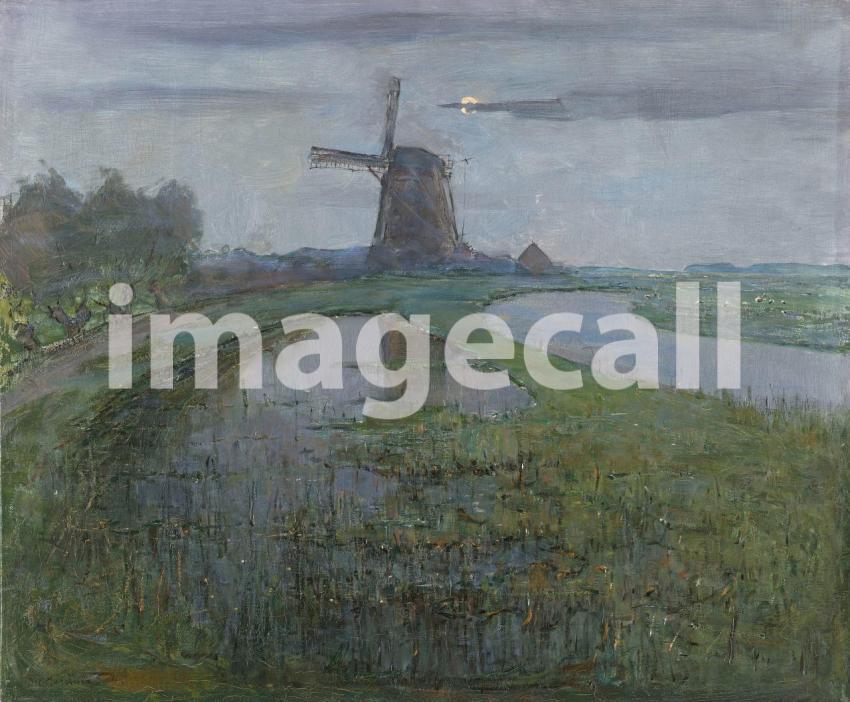 Oostzijdse Mill along the River Gein by Moonlight (c  1903)