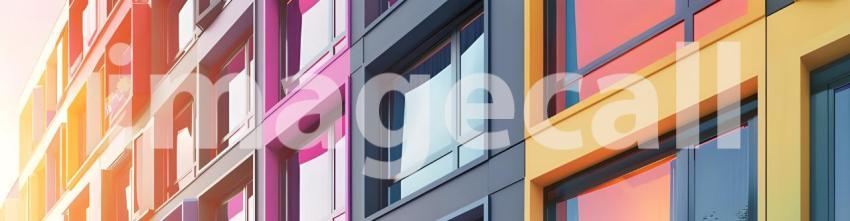 Modern apartment with colored windows and light background - Ai Generated
