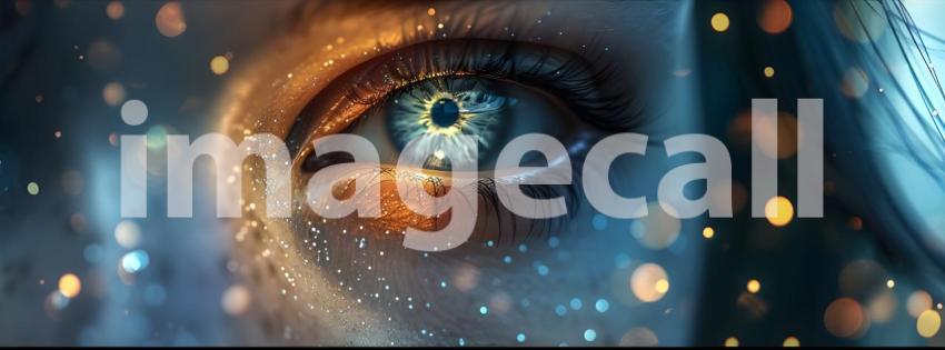 Closeup of Eye with Bokeh light, shimmering blur spot lights - A