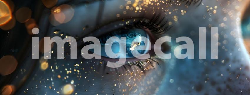 Closeup of Eye with Bokeh light, shimmering blur spot lights - A