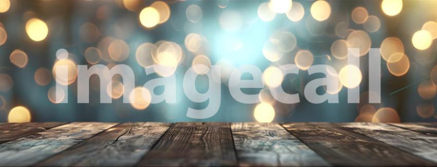 Warm bokeh blue tone vintage on wooden table - Ai Generated