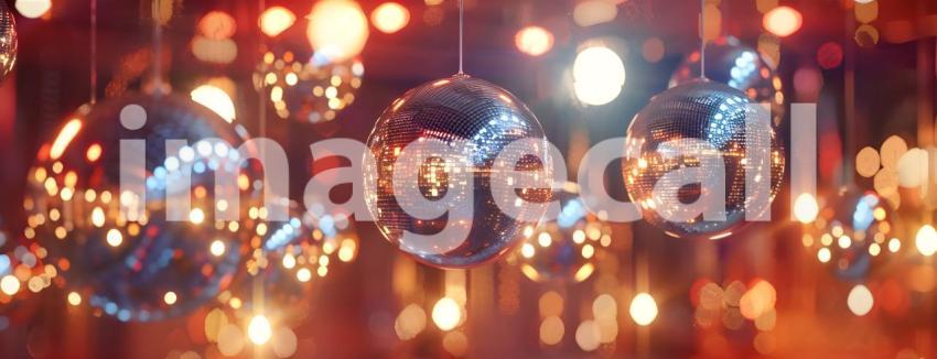Club Disco Ball Backdrop, Disco Ball Illumination in Club - Ai Generated