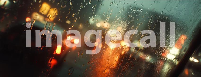 Rainy Night Cityscape Abstract Blurred Lights  Raindrops Photo