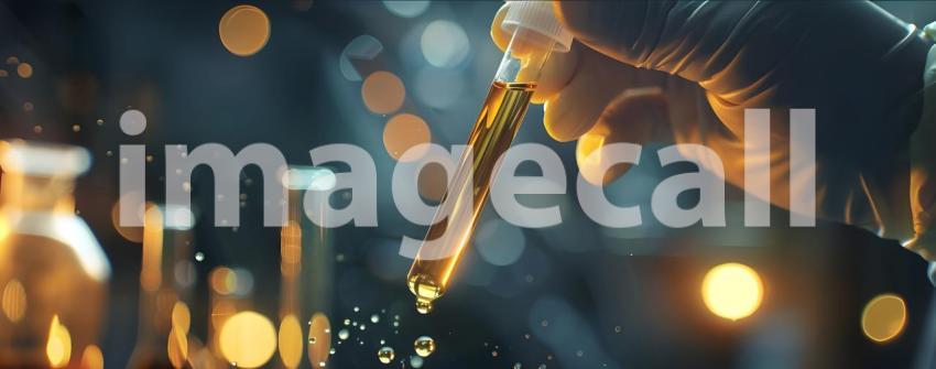 Scientist hand dropping chemical liquid into test tube background - Ai Generated