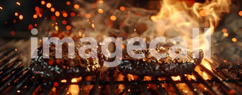 Sizzling Steaks on the Grill: A Mouthwatering Scene of Flames and Juicy Meat