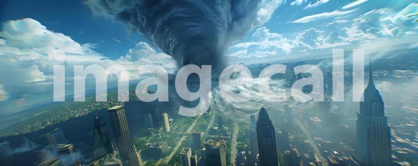 Powerful tornado in city background - Ai Generated