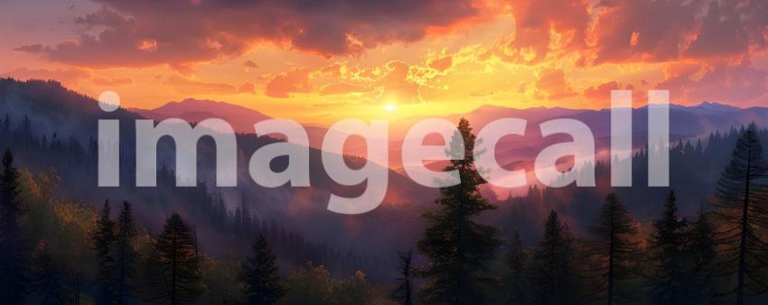 Smoky mountain sunset background - Ai Generated