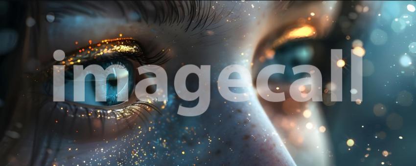 Closeup of Eye with Bokeh light, shimmering blur spot lights - A