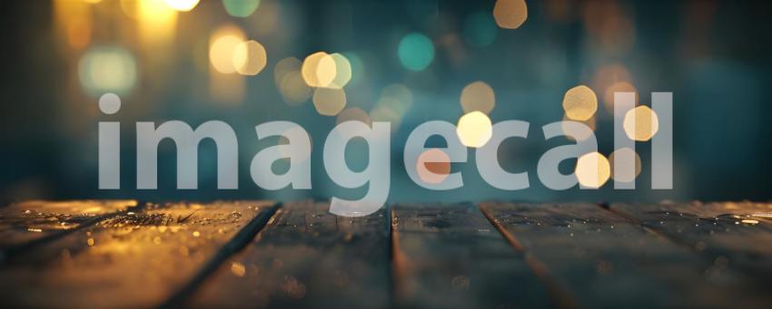 Warm bokeh blue tone vintage on wooden table - Ai Generated