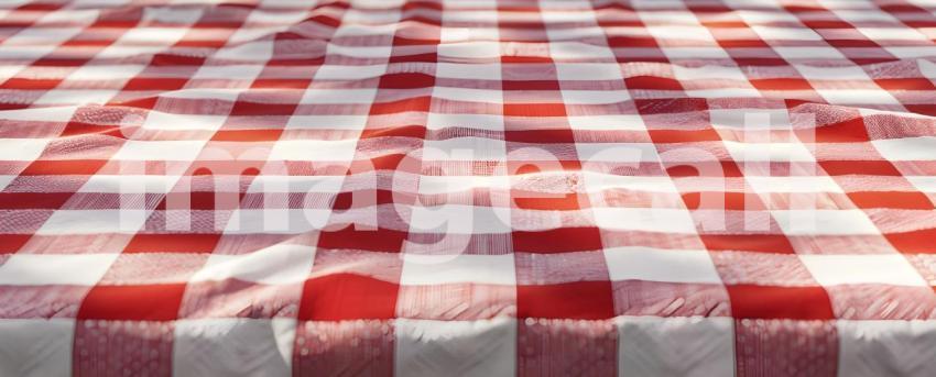 Red and white checkered tablecloth background - Ai Generated