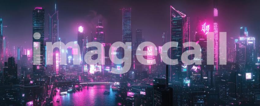 Cyberpunk City at Night with Neon Lights - Futuristic Urban Glow Background Design