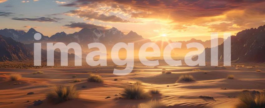 Desert sunset with mountains background - Ai Generated