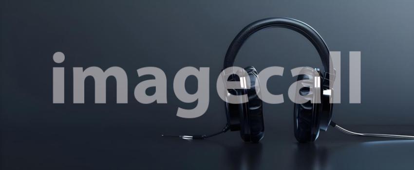 Neon Glow: A Vibrant Pair of Headphones Illuminated by Pink and Blue Lights