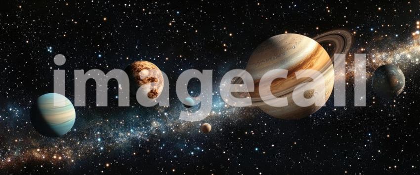 Deep Space View with Multiple Planets and a Glowing Nebula, Cosmic Scene, Galactic Background
