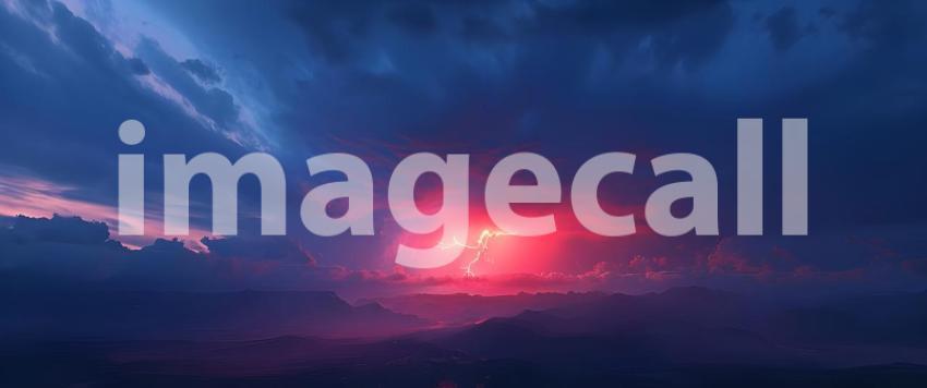 Fiery thunderstorm in the night sky over the forest, Storm on the sea, Stormy sky - Ai Generated