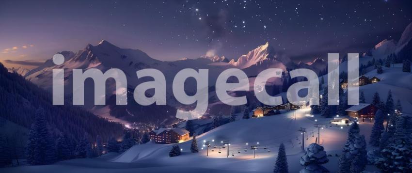 Mountains Ski resort at night background - Ai Generated