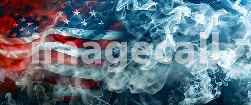 USA flag in flowing smoke background - Ai Generated