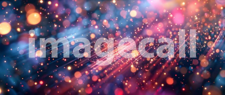 Abstract bokeh background with golden light rays and glittering stars - Ai generated