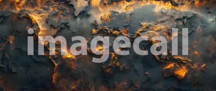 World map in which the areas appear burned and ocean is clean - Ai Generated