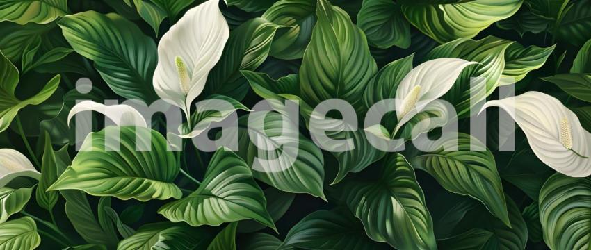 Beautiful leaves of Spathiphyllum cannifolium in the garden back