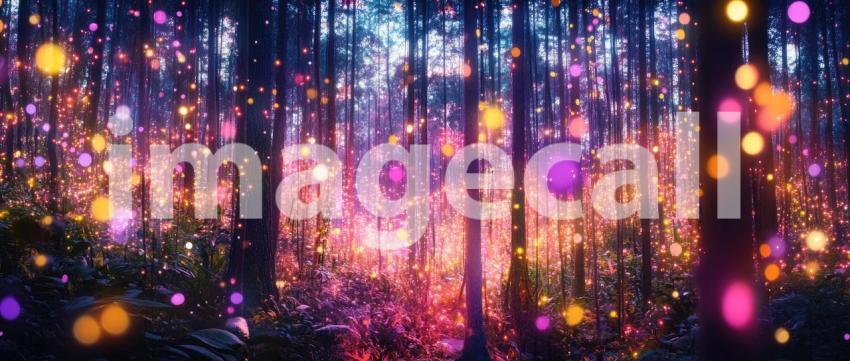 A Path of Enchantment: A Magical Forest Illuminated with a Dazzling Display of Purple and Pink Lights