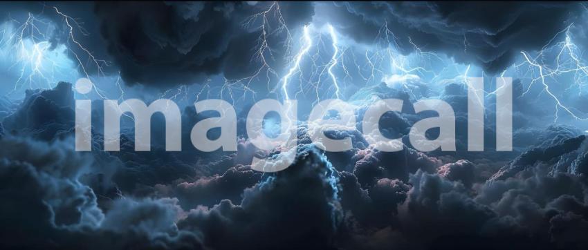 Dramatic Thunderstorm Lightning Sky Background, Electric Thunderstorm Lightning Strike Background - Ai Generated
