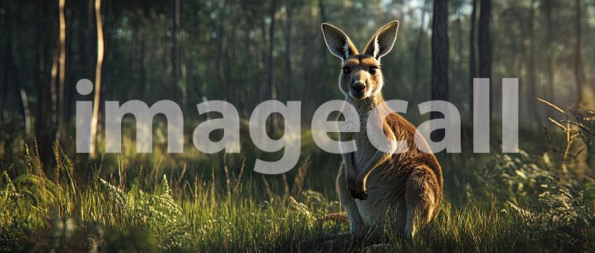 A Kangaroo's Watch: The Outback Stretches Beyond, Mountains Rising Like Guardians, Under a Sky Painted with Clouds.
