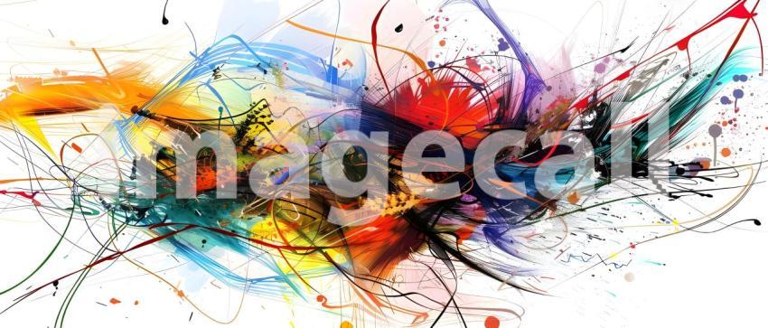 Vibrant Scribbles on White Background, Colorful Abstract Scribbl
