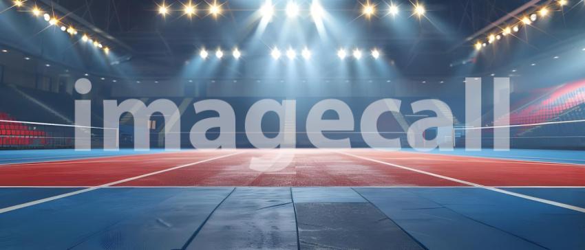 Dynamic Cheerleading Arena, Tumbling Mat with Stadium Lights background - Ai Generated