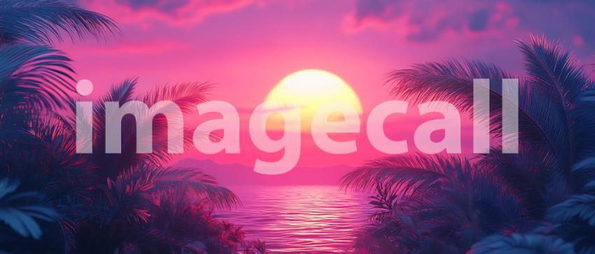 Stunning Pink Sunset Beach Paradise Scene