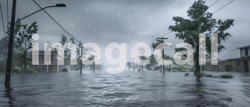 Storm with heavy rainfall caused a major flooding background - Ai Generated