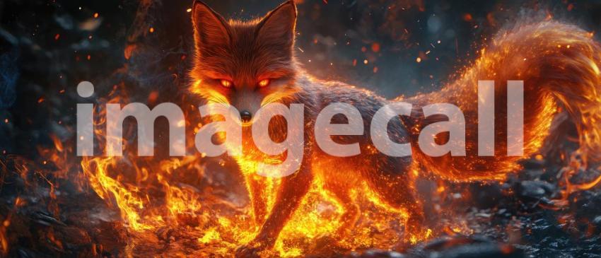 Fireheart: A Majestic Fox, Embraced by Flames, Roars in the Heart of the Forest