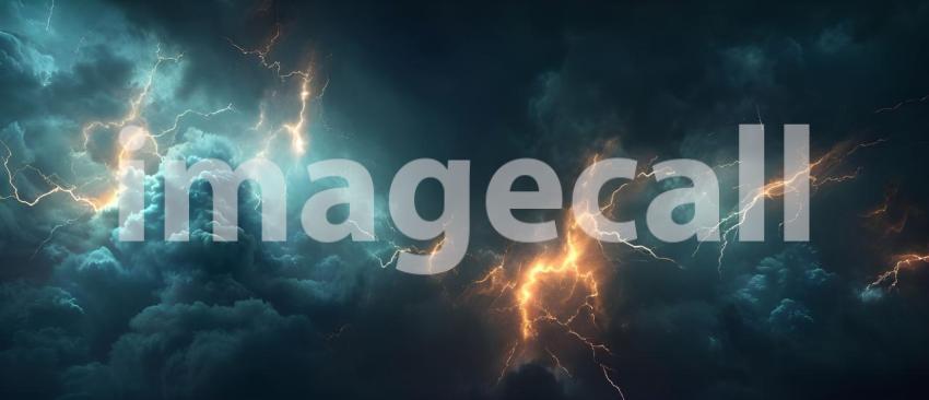 Dramatic Thunderstorm Lightning Sky Background, Electric Thunderstorm Lightning Strike Background - Ai Generated