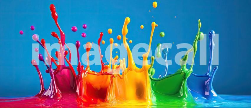 Abstract Colorful Paint Splashes Background, Vibrant and Dynamic Paint Splashes in a Burst of Colors