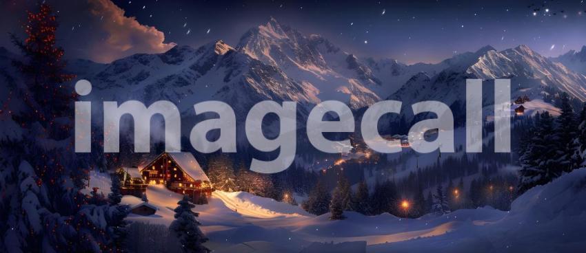 Mountains Ski resort at night background - Ai Generated