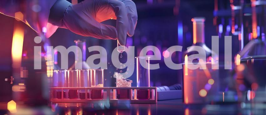 Scientist hand dropping chemical liquid into test tube background - Ai Generated