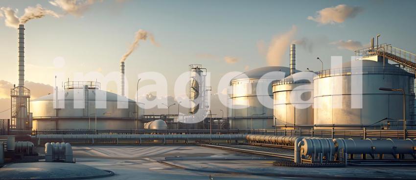 Large storage tanks in Factory background - Ai Generated