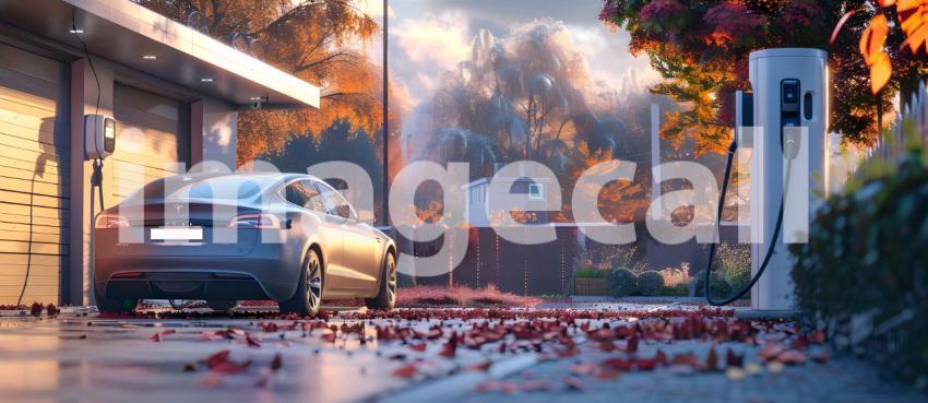 EV charging station for electric car on solid background - Ai Generated