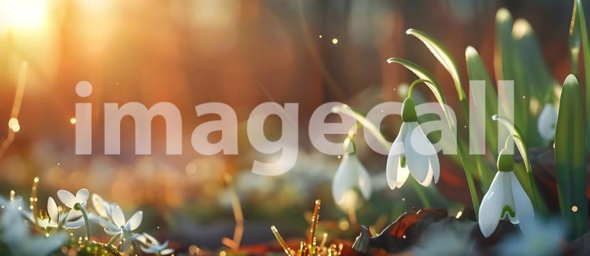 Springtime Serenity: A Mountain Landscape with Blooming Crocuses and a Sunlit Sky