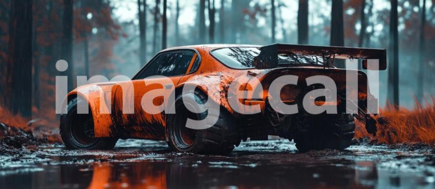 Muddy Mayhem: A rugged off-road vehicle powers through a muddy terrain, churning up a cloud of spray and showcasing its power and resilience