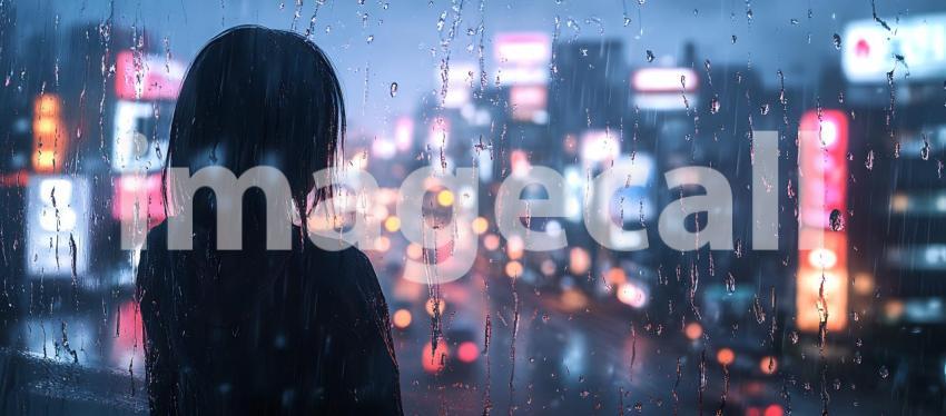 Rainy City Night Anime Girl Silhouette Wallpaper