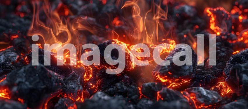 Fiery Embers: A Bed of Glowing Coals with Dancing Flames