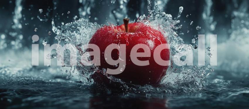 Splashing Red Apple in Tropical Paradise