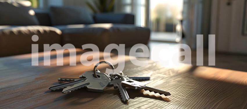 Keys on the table in new apartment with Blurred Background - Ai Generated
