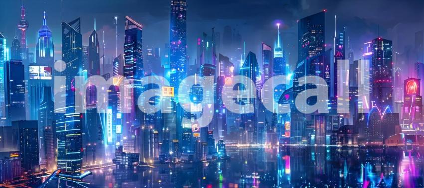 City skyline cyberpunk background - Ai Generated