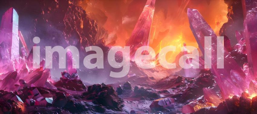 Fantasy alien planet, Mountain and nebula, Gemstone Background - Ai Generated