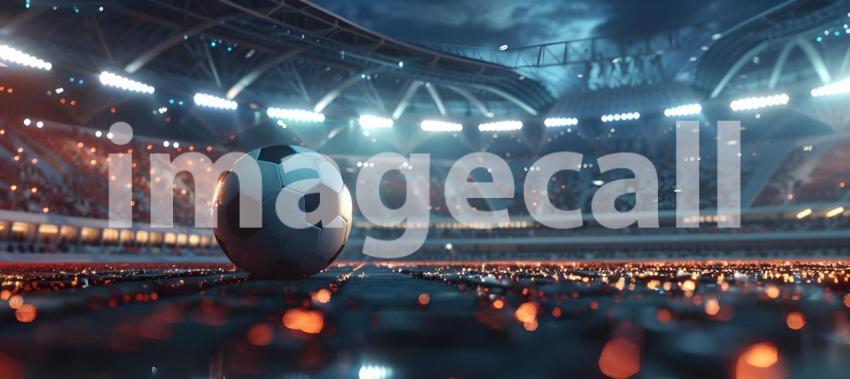 Soccer Ball in a Stadium with Lights in stadium Classic Look background - Ai Generated