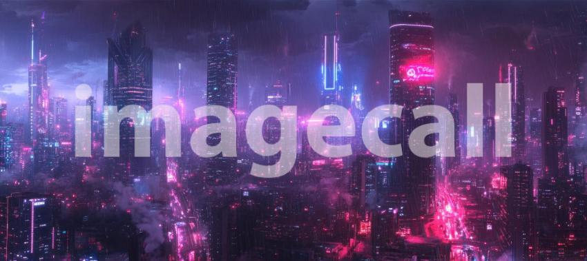 Cyberpunk City at Night with Neon Lights - Futuristic Urban Glow Background Design