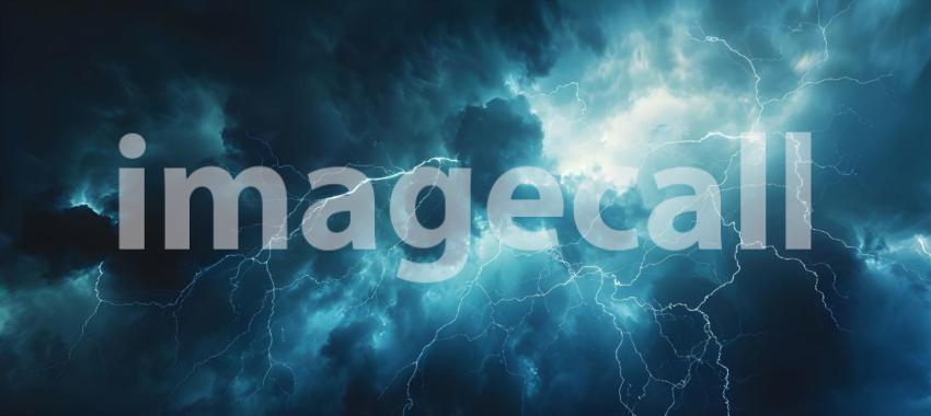 Dramatic Thunderstorm Lightning Sky Background, Electric Thunderstorm Lightning Strike Background - Ai Generated