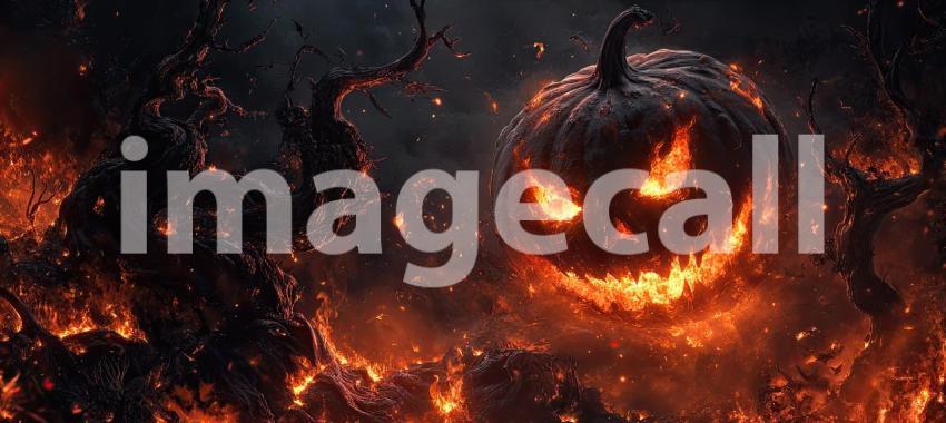 Flames engulf a desolate village under a menacing sky, as bats circle overhead, creating a scene of apocalyptic dread and impending doom